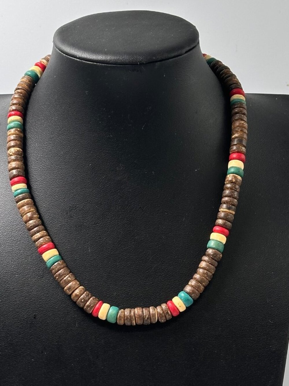 3/$30 Rasta Beaded Wood Necklace Coconut Shell Reggae Surfer Unisex 16.5"